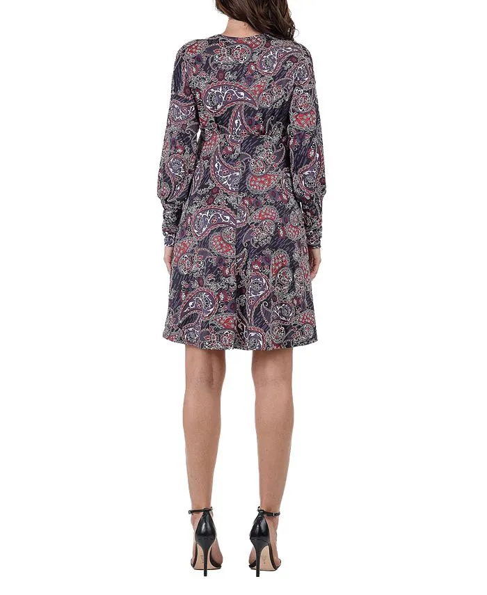 24seven Comfort Apparel Women's Long Sleeve Paisley Cocktail Dress multicolor