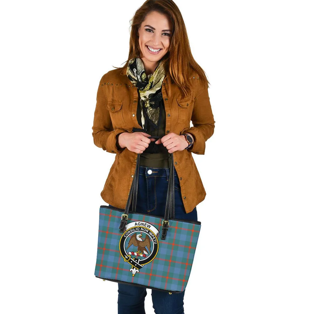 Agnew Ancient Tartan Leather Tote Bag with Family Crest