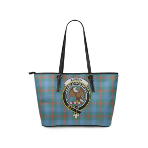 Agnew Ancient Tartan Leather Tote Bag with Family Crest