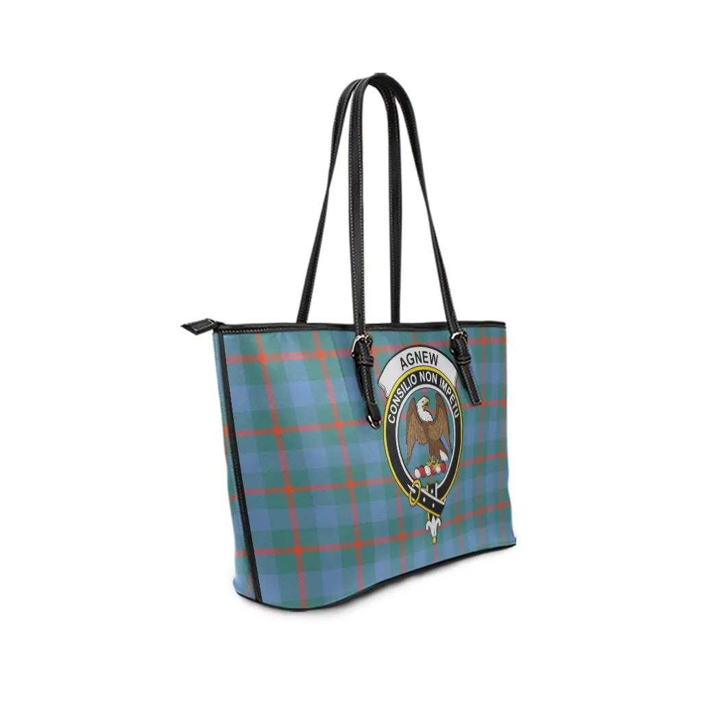 Agnew Ancient Tartan Leather Tote Bag with Family Crest