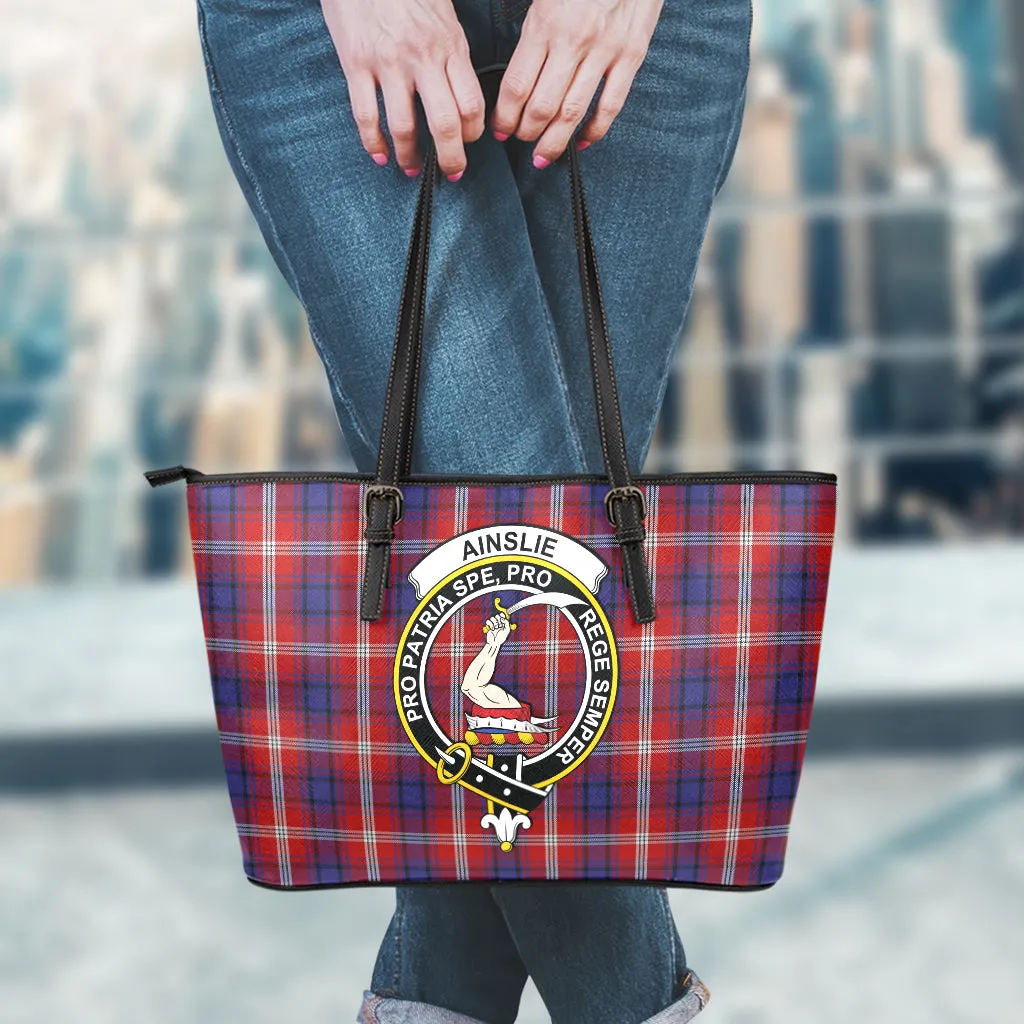 Ainslie Tartan Leather Tote Bag with Family Crest