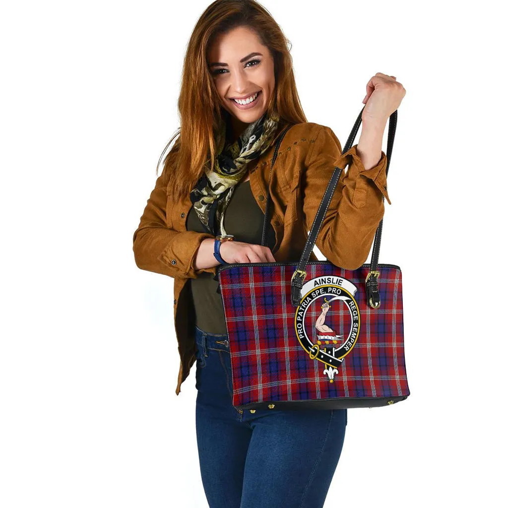 Ainslie Tartan Leather Tote Bag with Family Crest