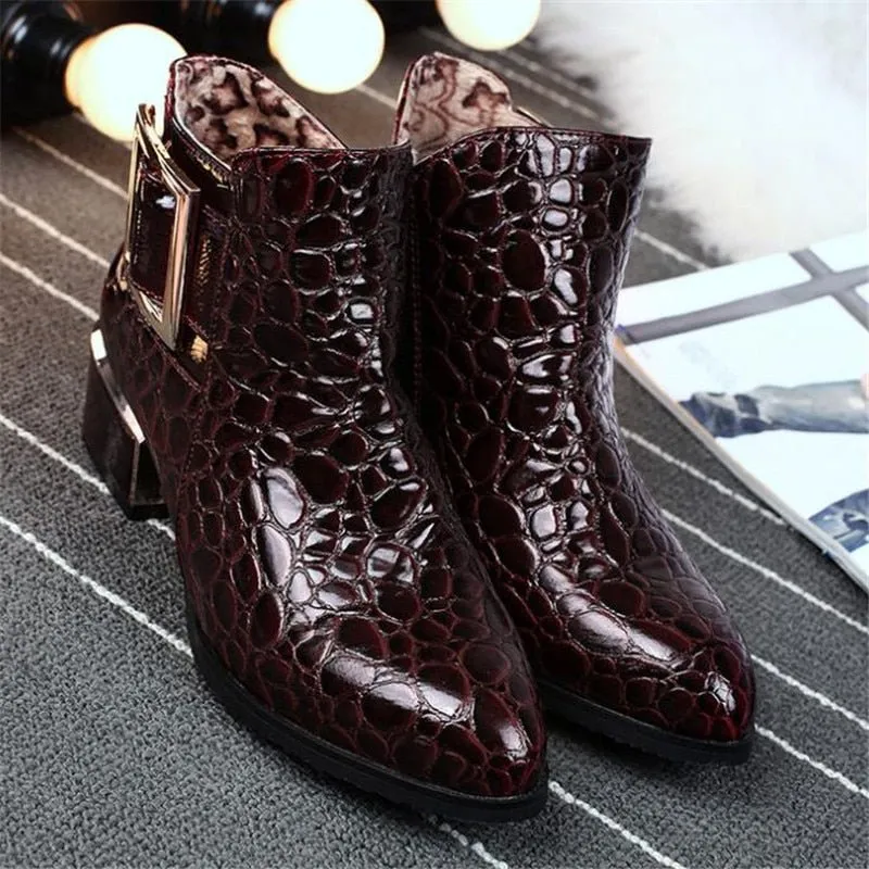 AlliLux Pointed Toe Alligator Cuban Heel Boots