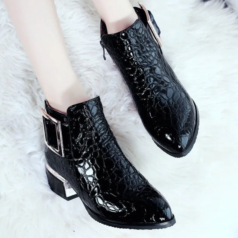 AlliLux Pointed Toe Alligator Cuban Heel Boots