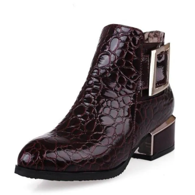 AlliLux Pointed Toe Alligator Cuban Heel Boots