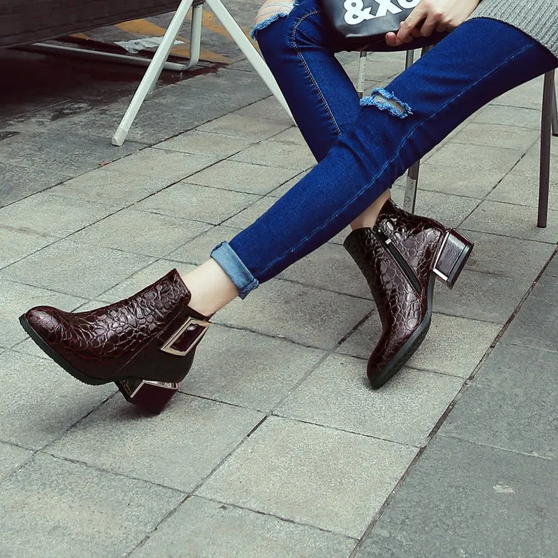 AlliLux Pointed Toe Alligator Cuban Heel Boots