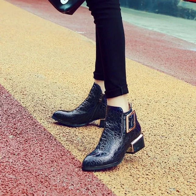 AlliLux Pointed Toe Alligator Cuban Heel Boots