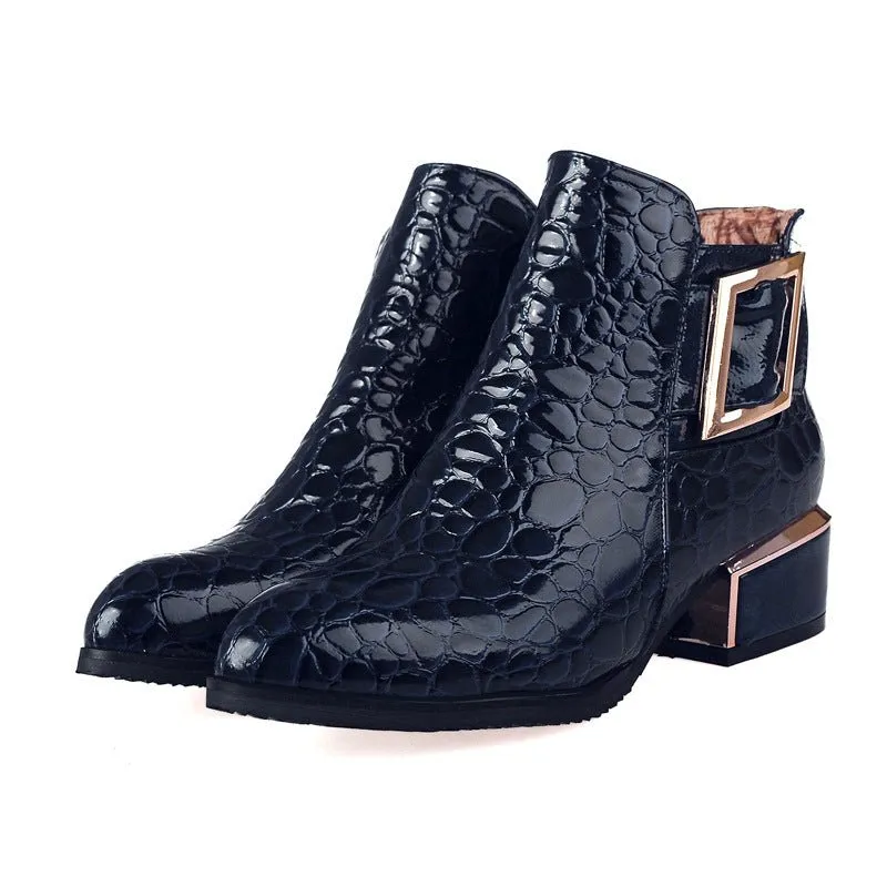 AlliLux Pointed Toe Alligator Cuban Heel Boots