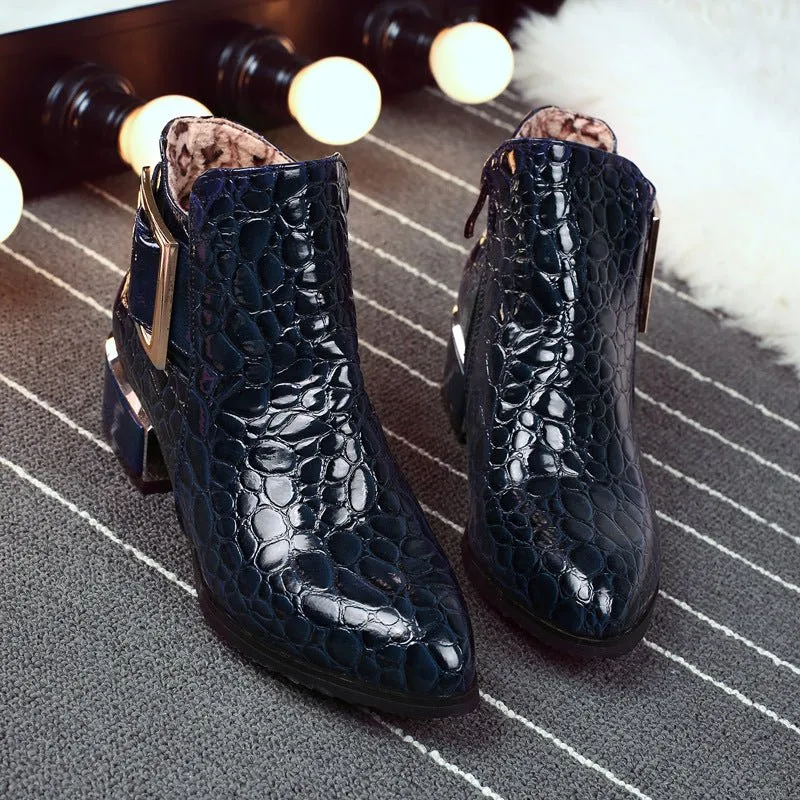 AlliLux Pointed Toe Alligator Cuban Heel Boots