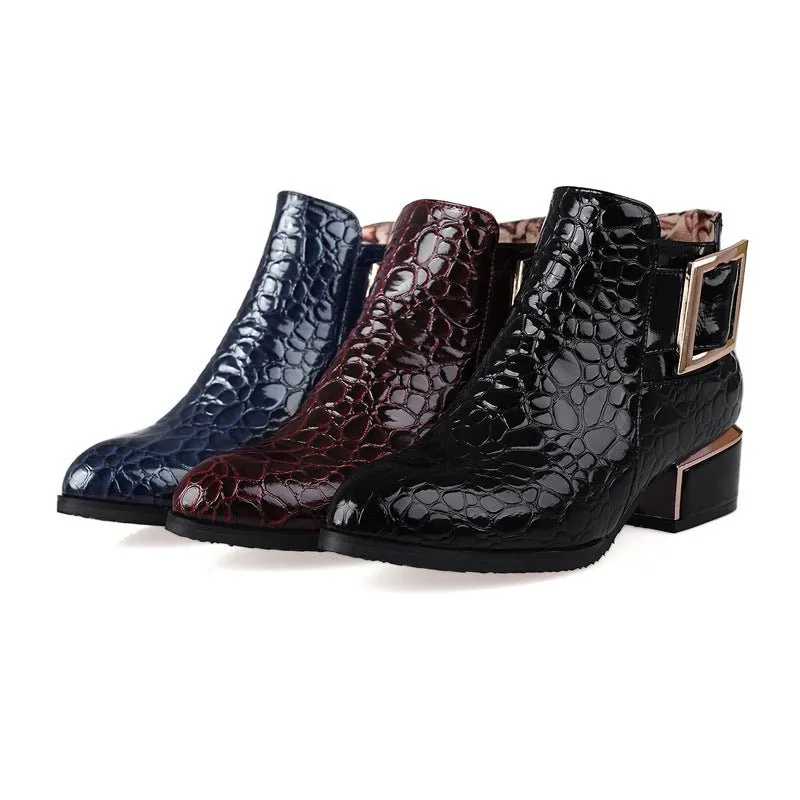 AlliLux Pointed Toe Alligator Cuban Heel Boots