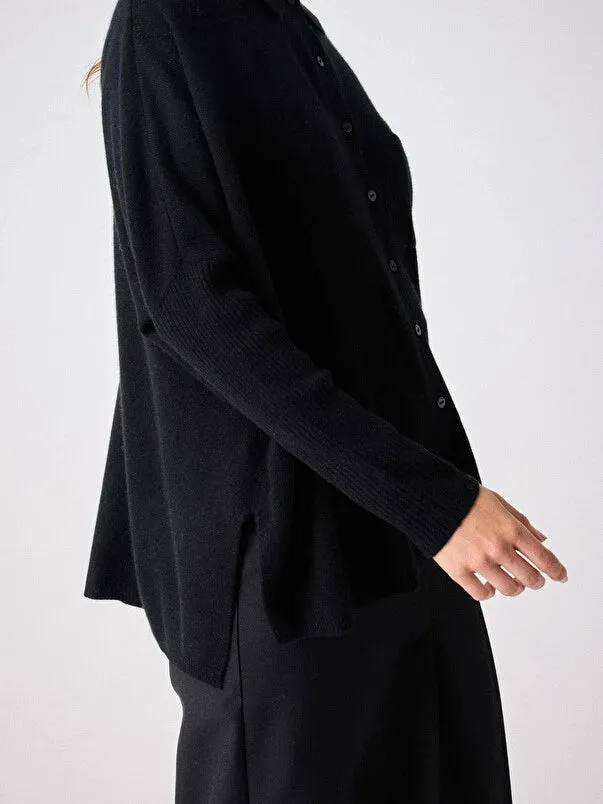 Andrea Black Cashmere Shirt Poncho Jumper