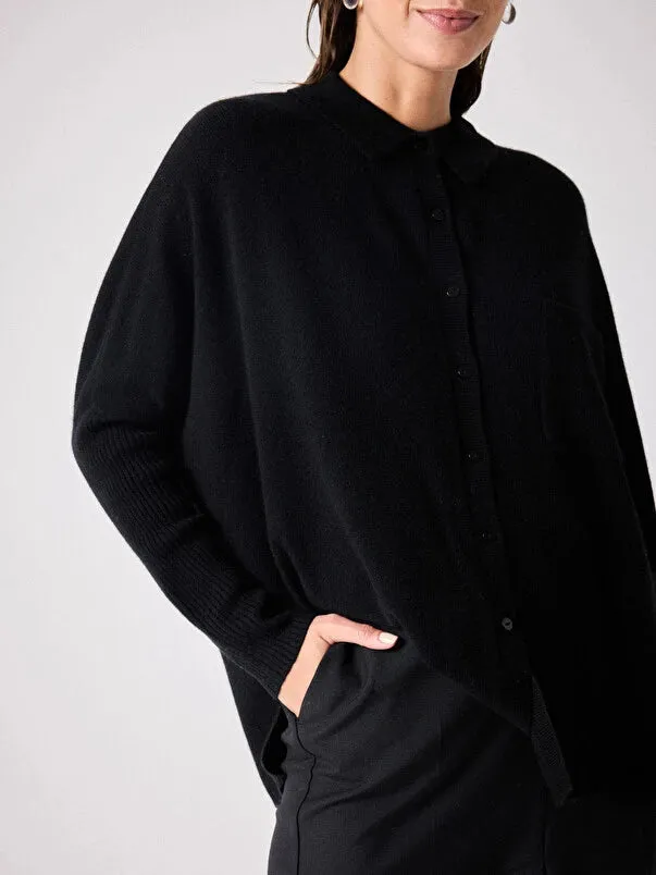 Andrea Black Cashmere Shirt Poncho Jumper