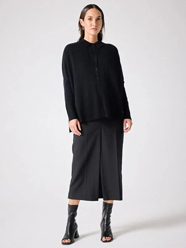 Andrea Black Cashmere Shirt Poncho Jumper