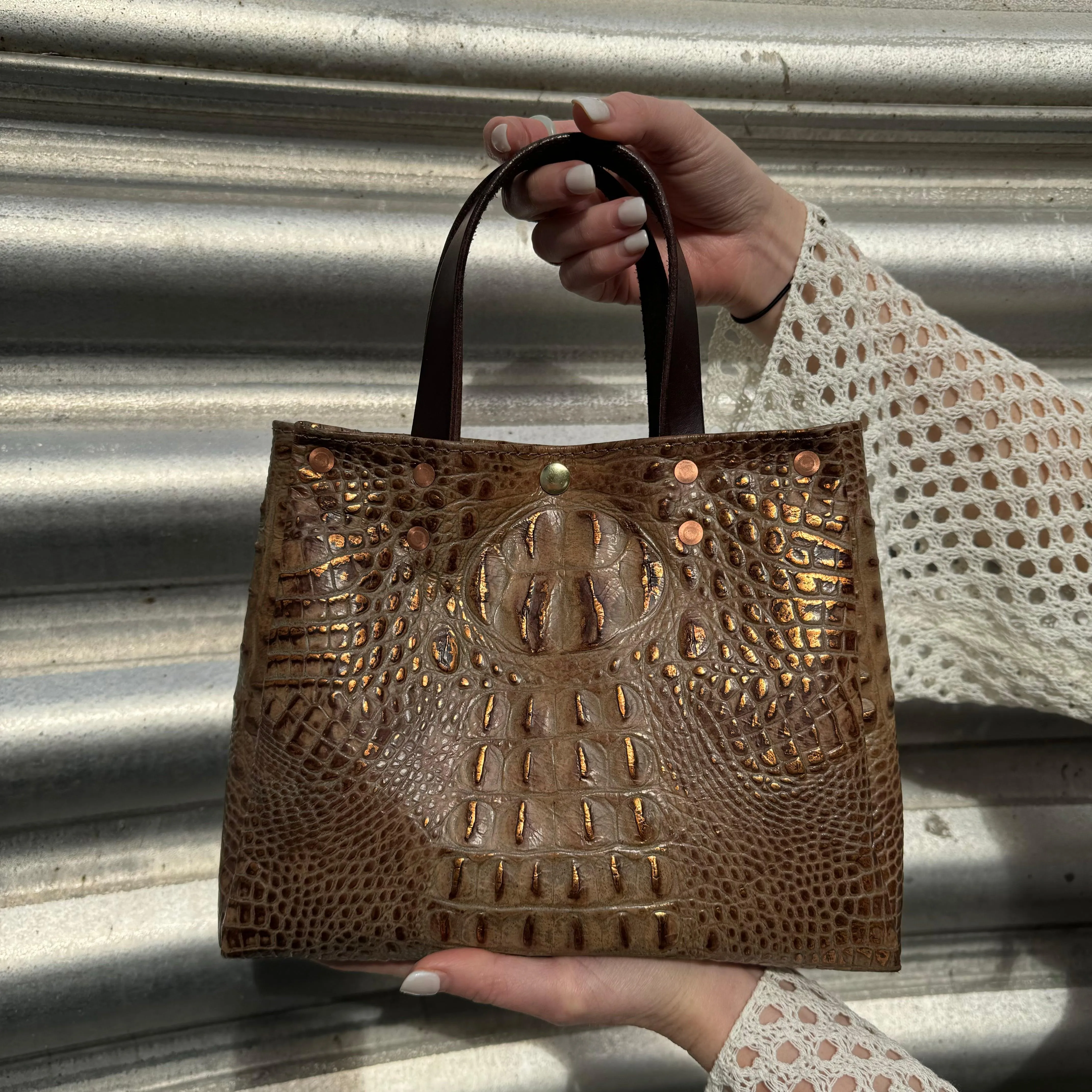 Ava Croc Embossed Leather Tote