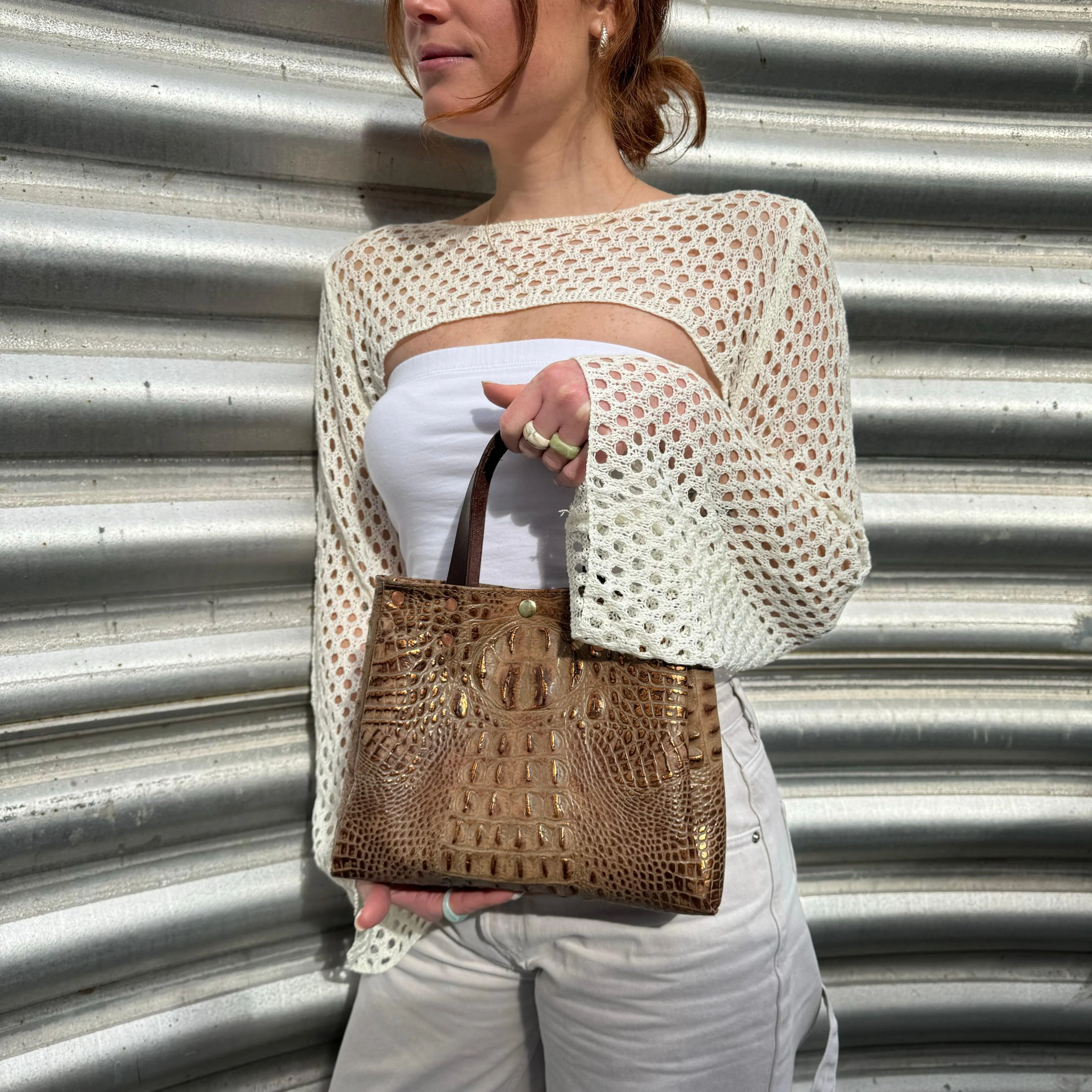 Ava Croc Embossed Leather Tote