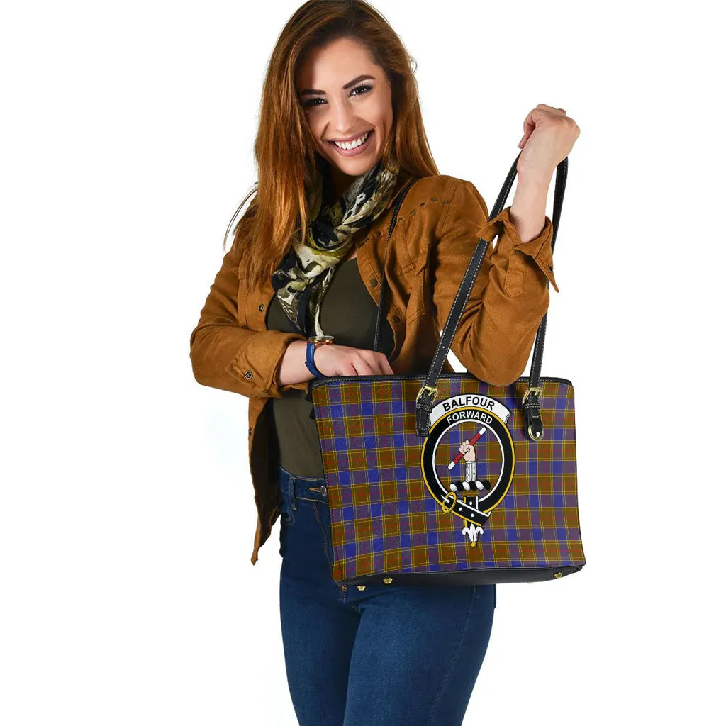 Balfour Tartan Leather Tote Bag with Family Crest