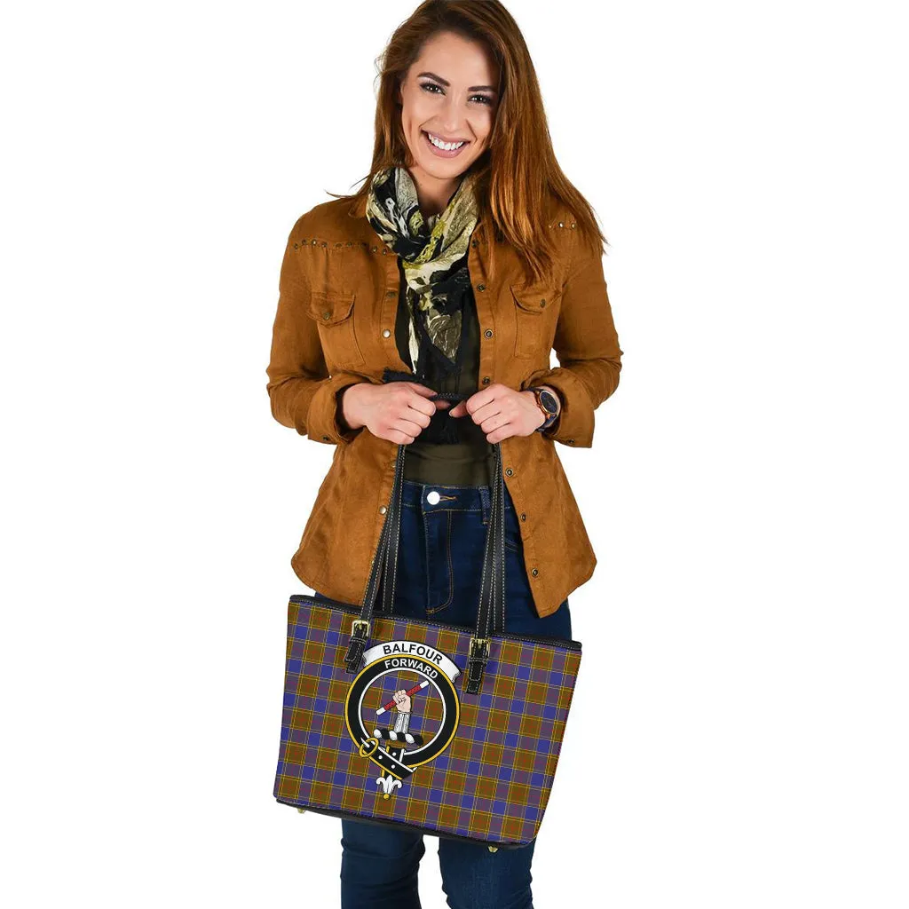 Balfour Tartan Leather Tote Bag with Family Crest