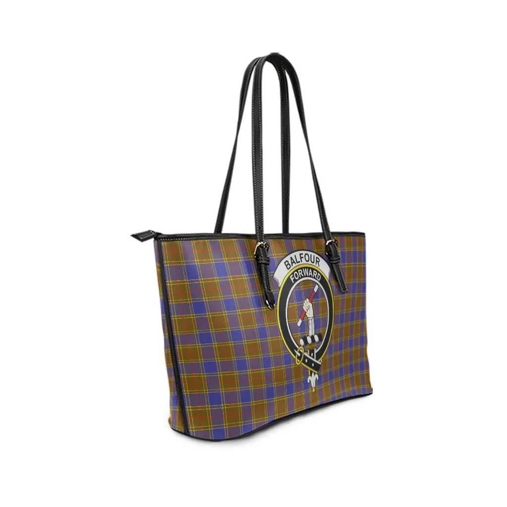 Balfour Tartan Leather Tote Bag with Family Crest