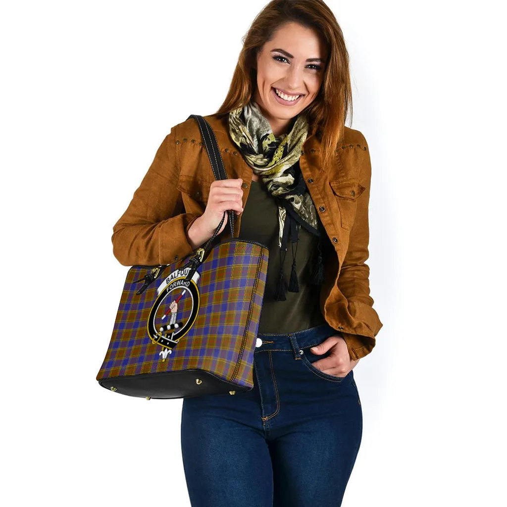 Balfour Tartan Leather Tote Bag with Family Crest