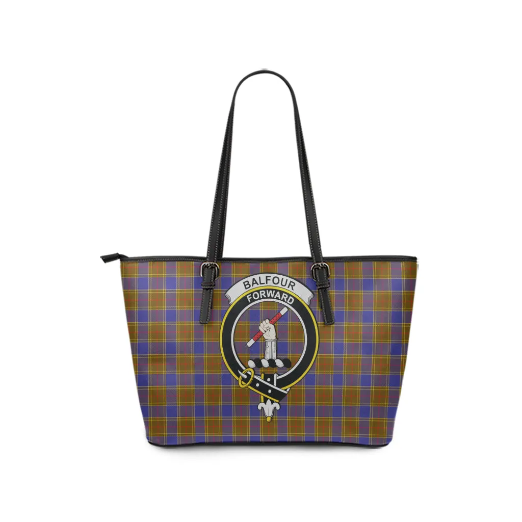 Balfour Tartan Leather Tote Bag with Family Crest