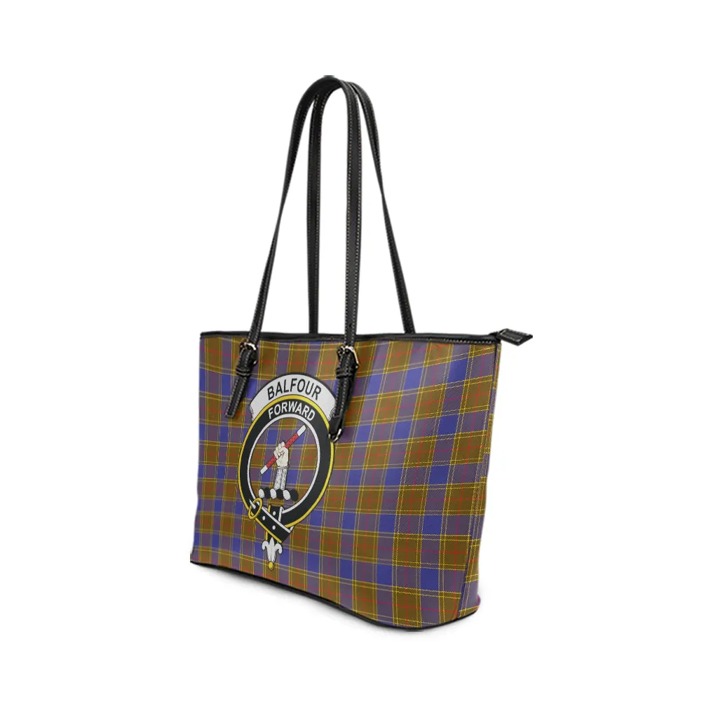 Balfour Tartan Leather Tote Bag with Family Crest