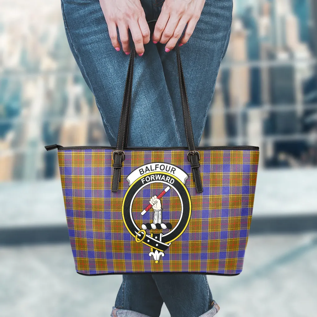 Balfour Tartan Leather Tote Bag with Family Crest