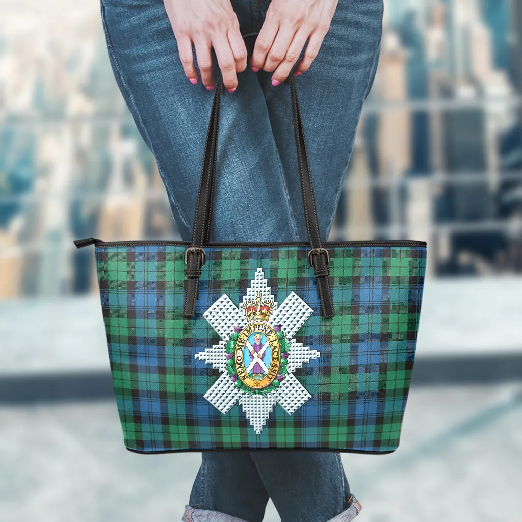 Black Watch Ancient Tartan Leather Tote Bag with Family Crest