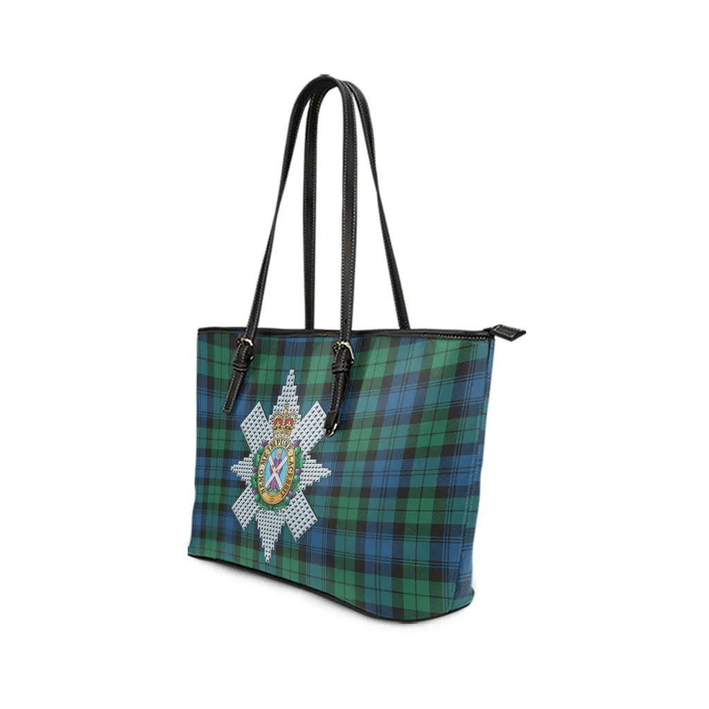 Black Watch Ancient Tartan Leather Tote Bag with Family Crest