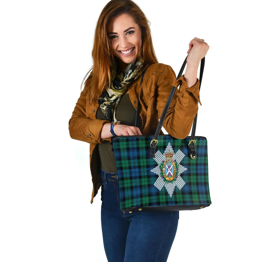 Black Watch Ancient Tartan Leather Tote Bag with Family Crest