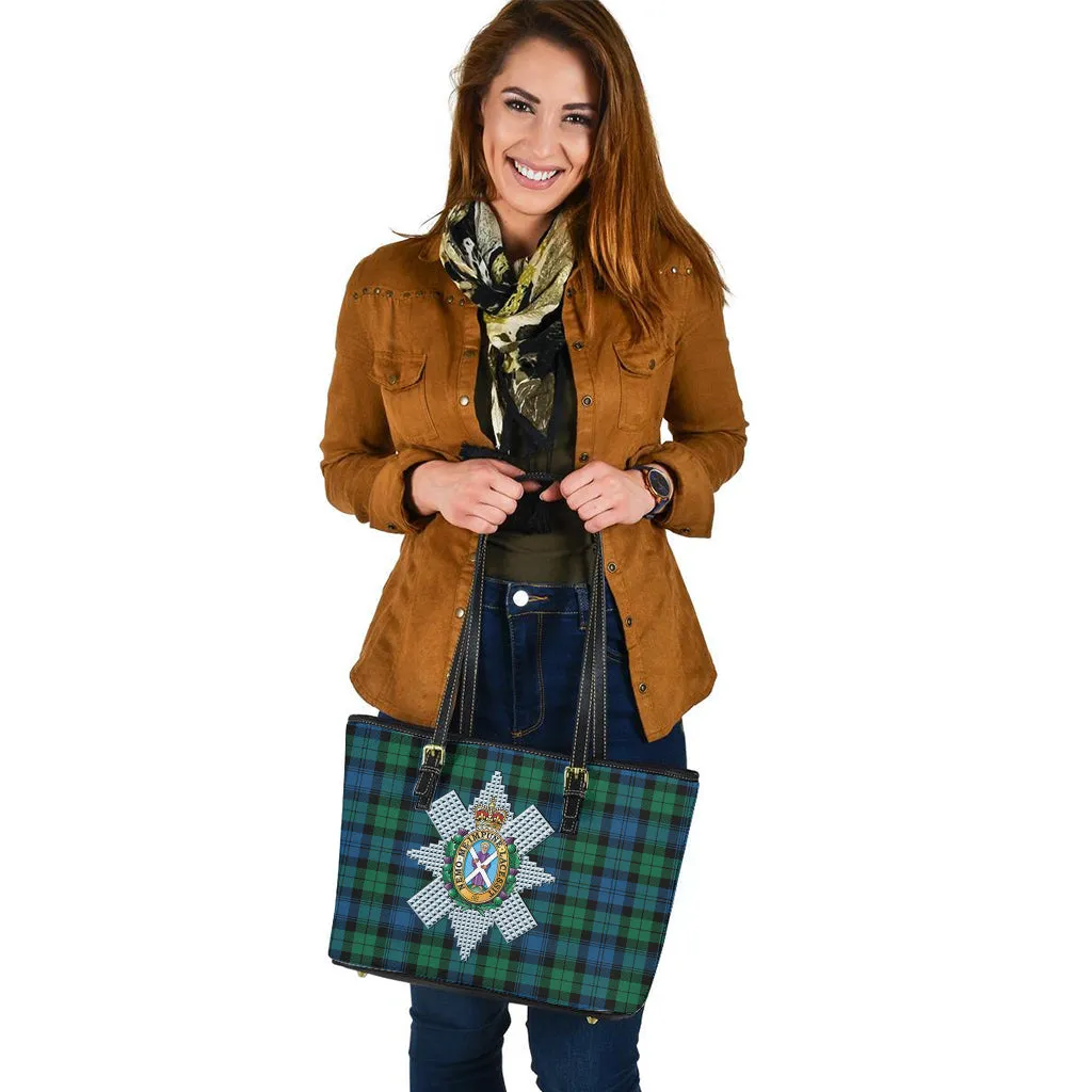 Black Watch Ancient Tartan Leather Tote Bag with Family Crest