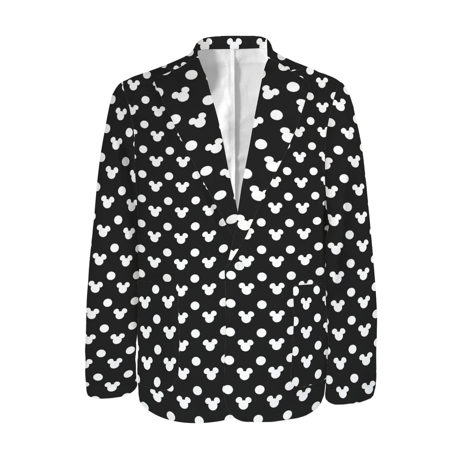 Black With White Mickey Polka Dots Men's Blazer Jacket