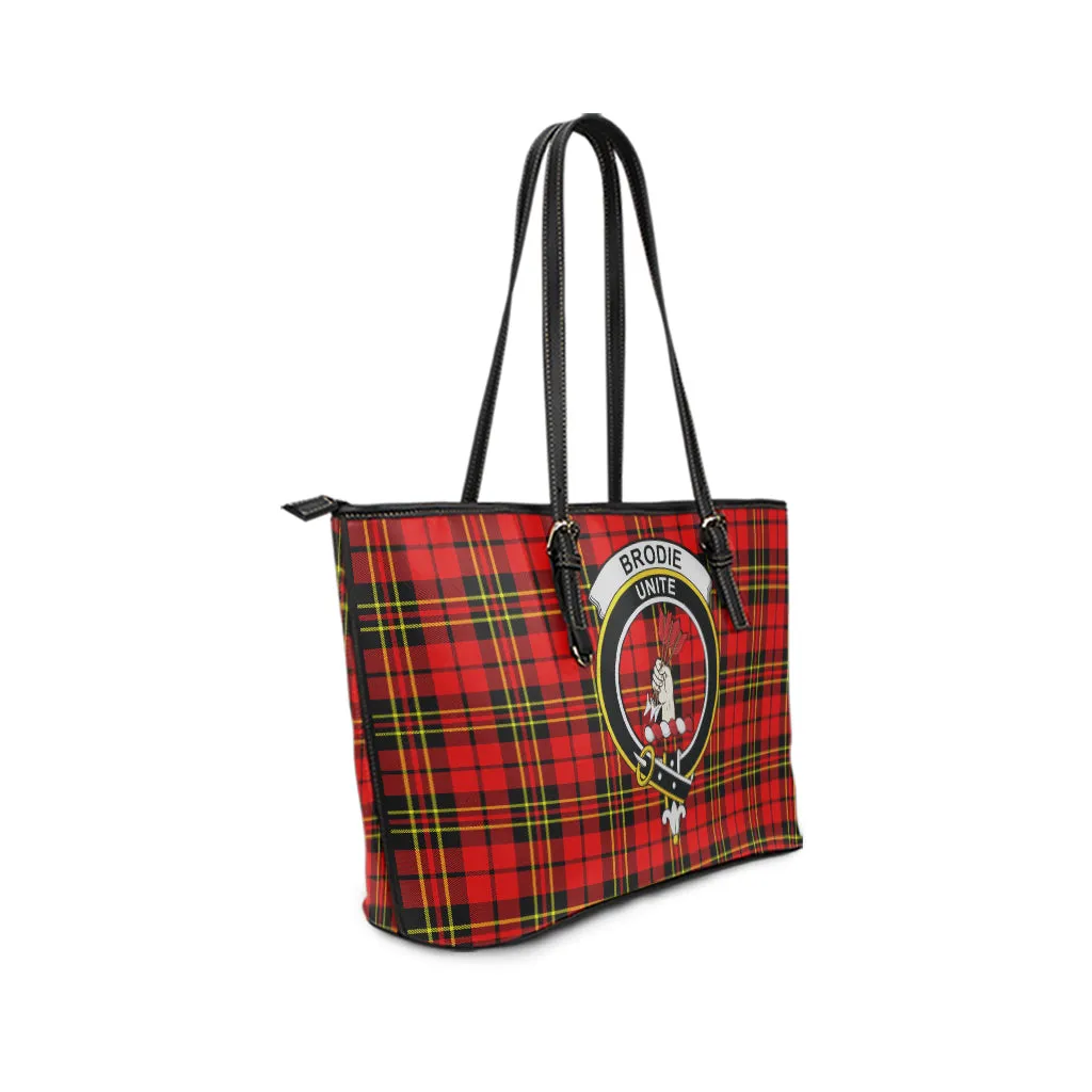 Brodie Modern Tartan Leather Tote Bag with Family Crest