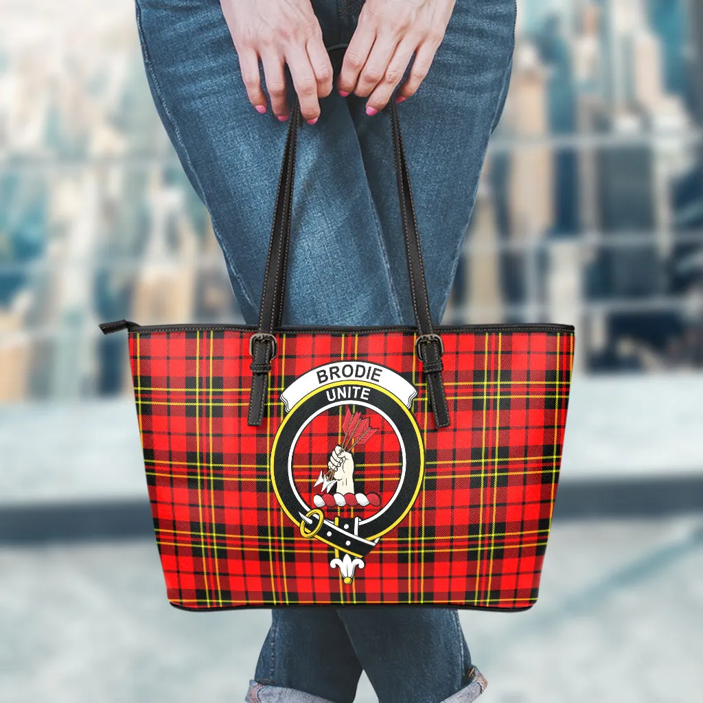 Brodie Modern Tartan Leather Tote Bag with Family Crest