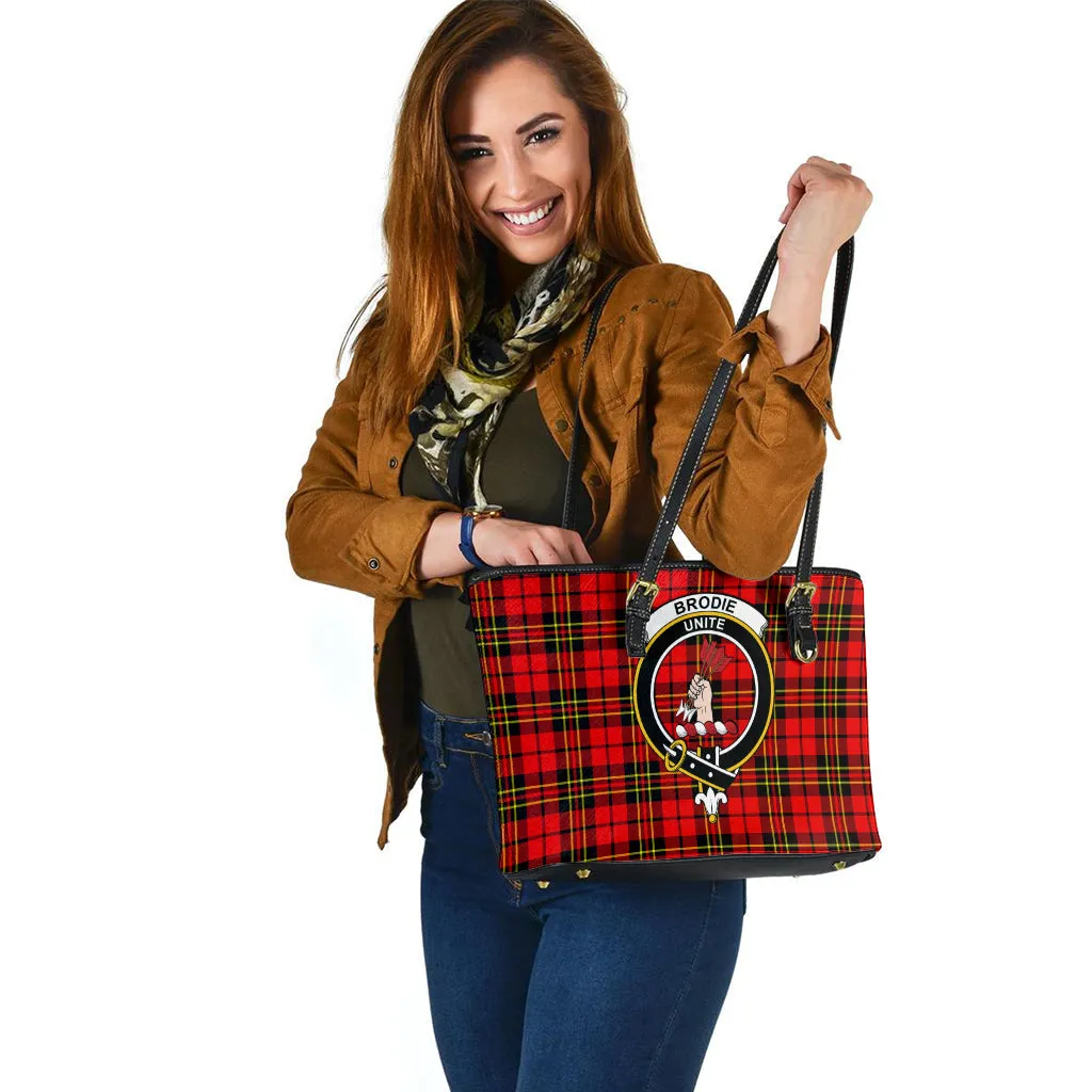 Brodie Modern Tartan Leather Tote Bag with Family Crest