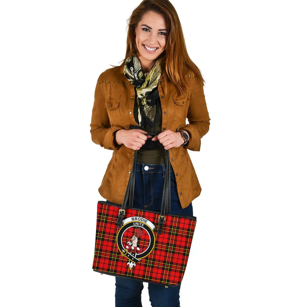 Brodie Modern Tartan Leather Tote Bag with Family Crest