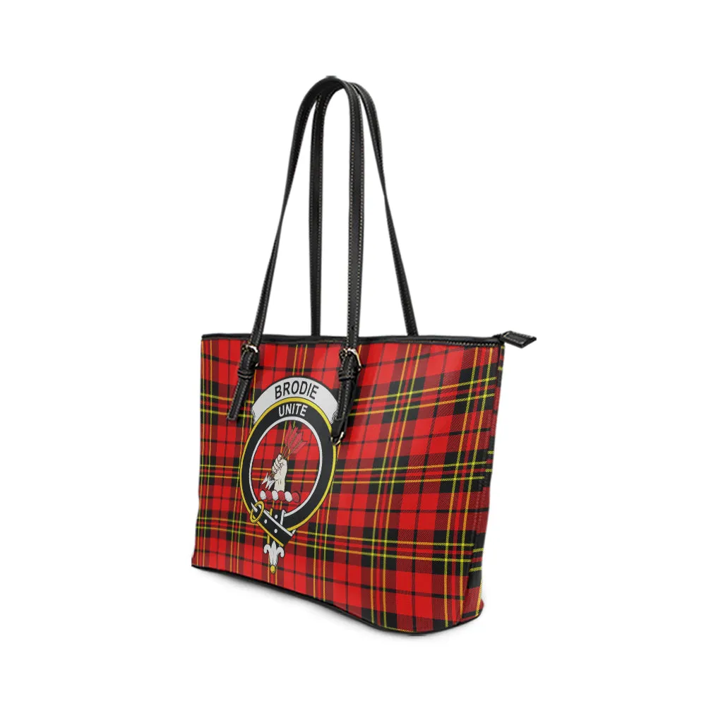 Brodie Modern Tartan Leather Tote Bag with Family Crest