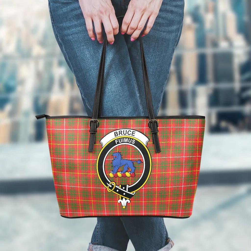 Bruce Modern Tartan Leather Tote Bag with Family Crest