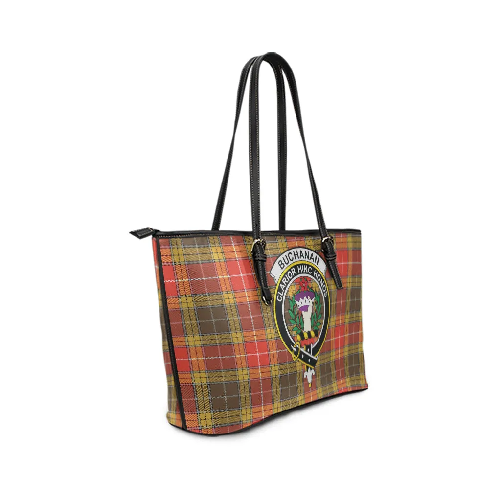 Buchanan Old Set Weathered Tartan Leather Tote Bag with Family Crest