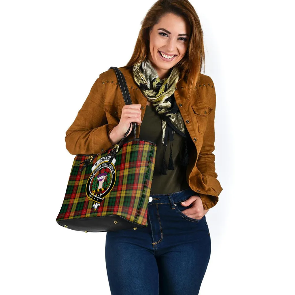 Buchanan Tartan Leather Tote Bag with Family Crest