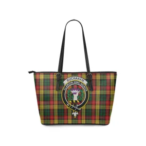 Buchanan Tartan Leather Tote Bag with Family Crest