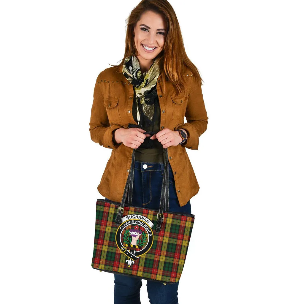 Buchanan Tartan Leather Tote Bag with Family Crest