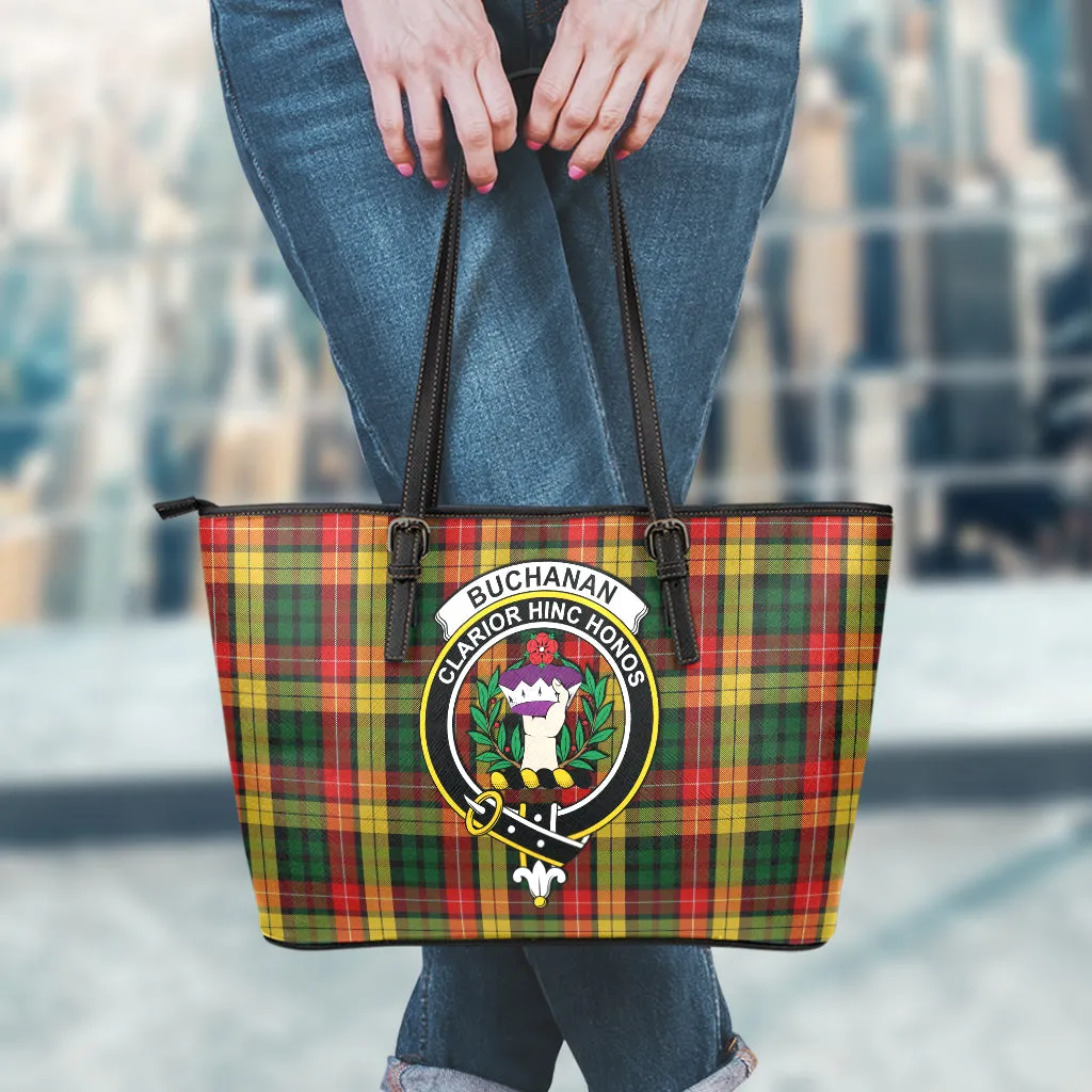 Buchanan Tartan Leather Tote Bag with Family Crest