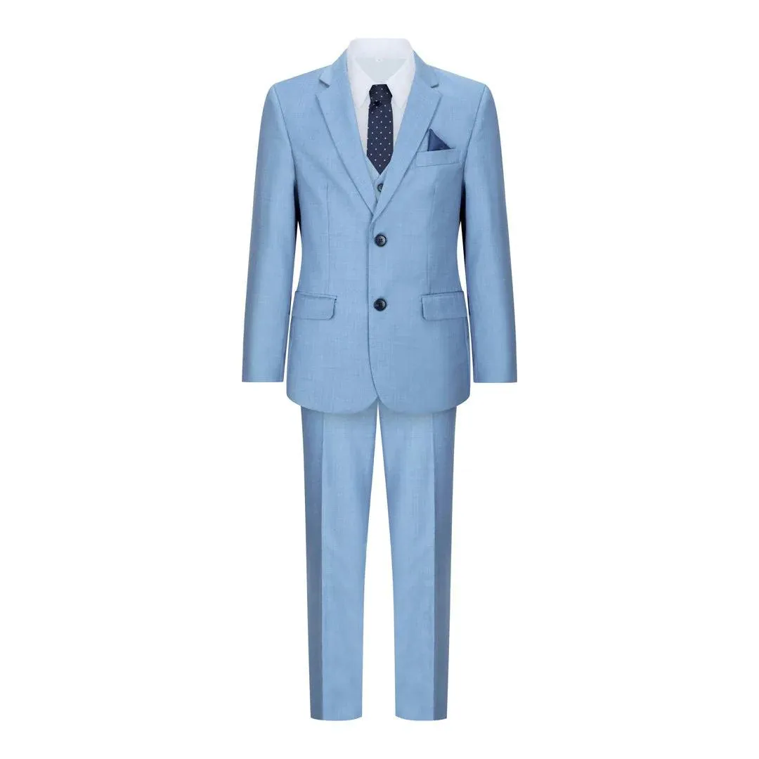 charles- Men's Boys Light Blue Sky 3 Piece Suit Classic Summer Wedding