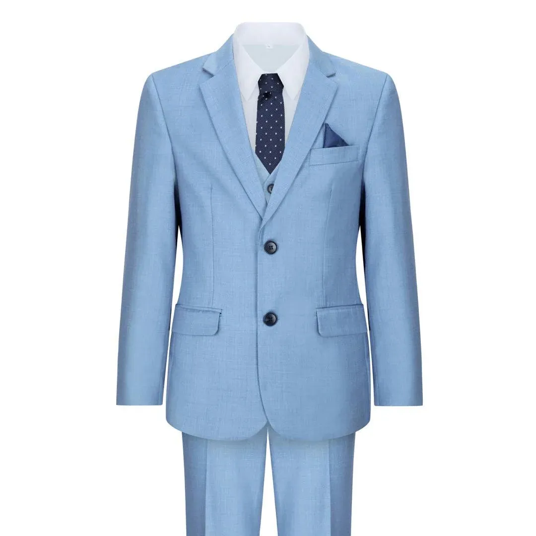 charles- Men's Boys Light Blue Sky 3 Piece Suit Classic Summer Wedding