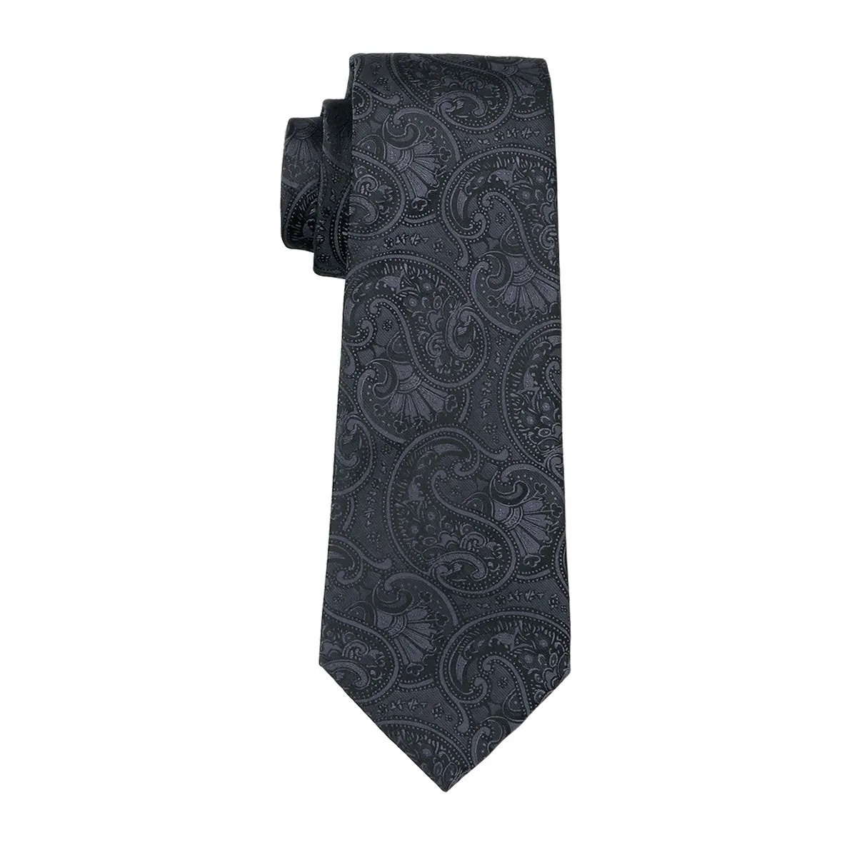 Classic Black Floral Silk Men's Tie Hanky Cufflinks Set Gift Box Set