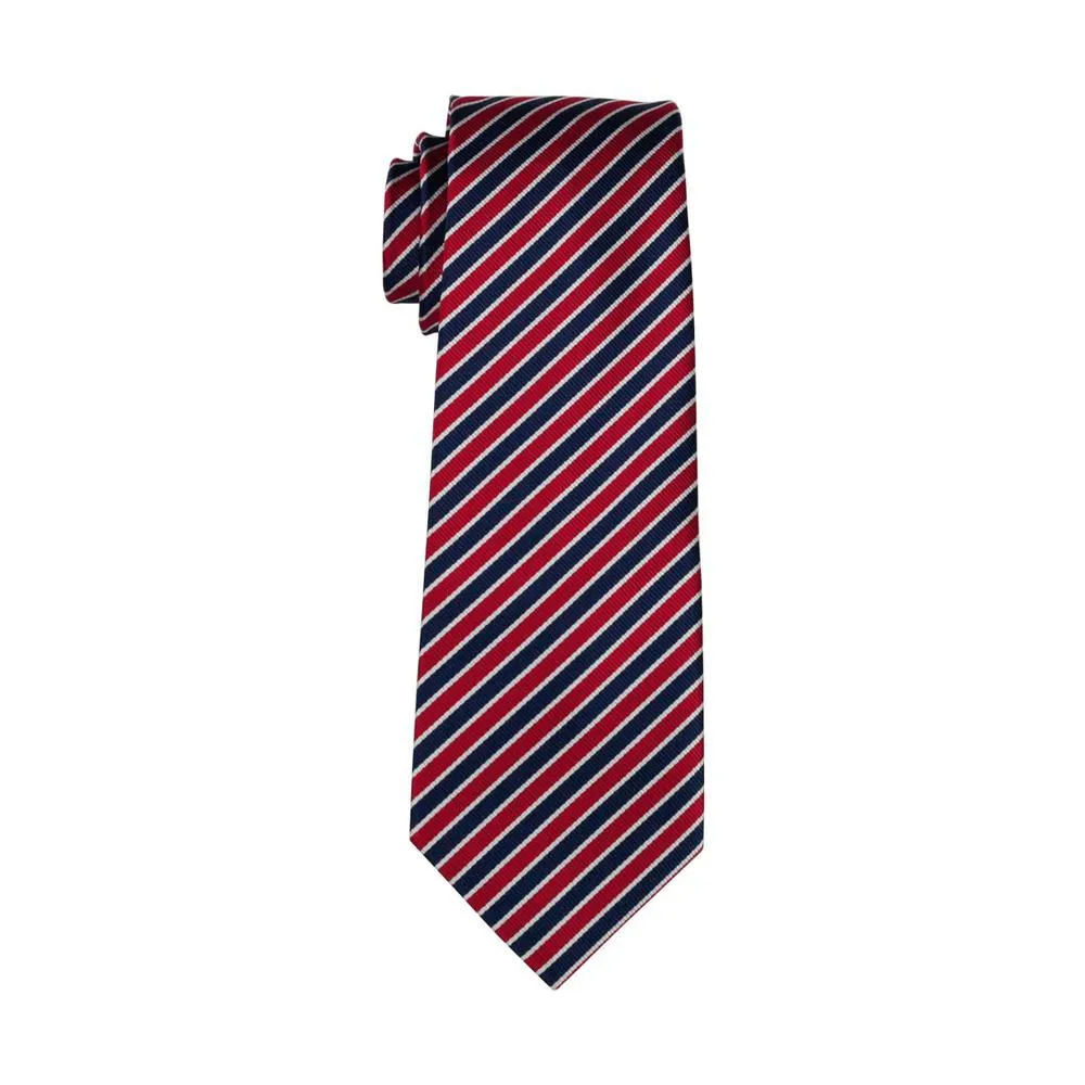 Classic Blue Red Striped Silk Men's Tie Pocket Square Cufflinks Gift Box Set