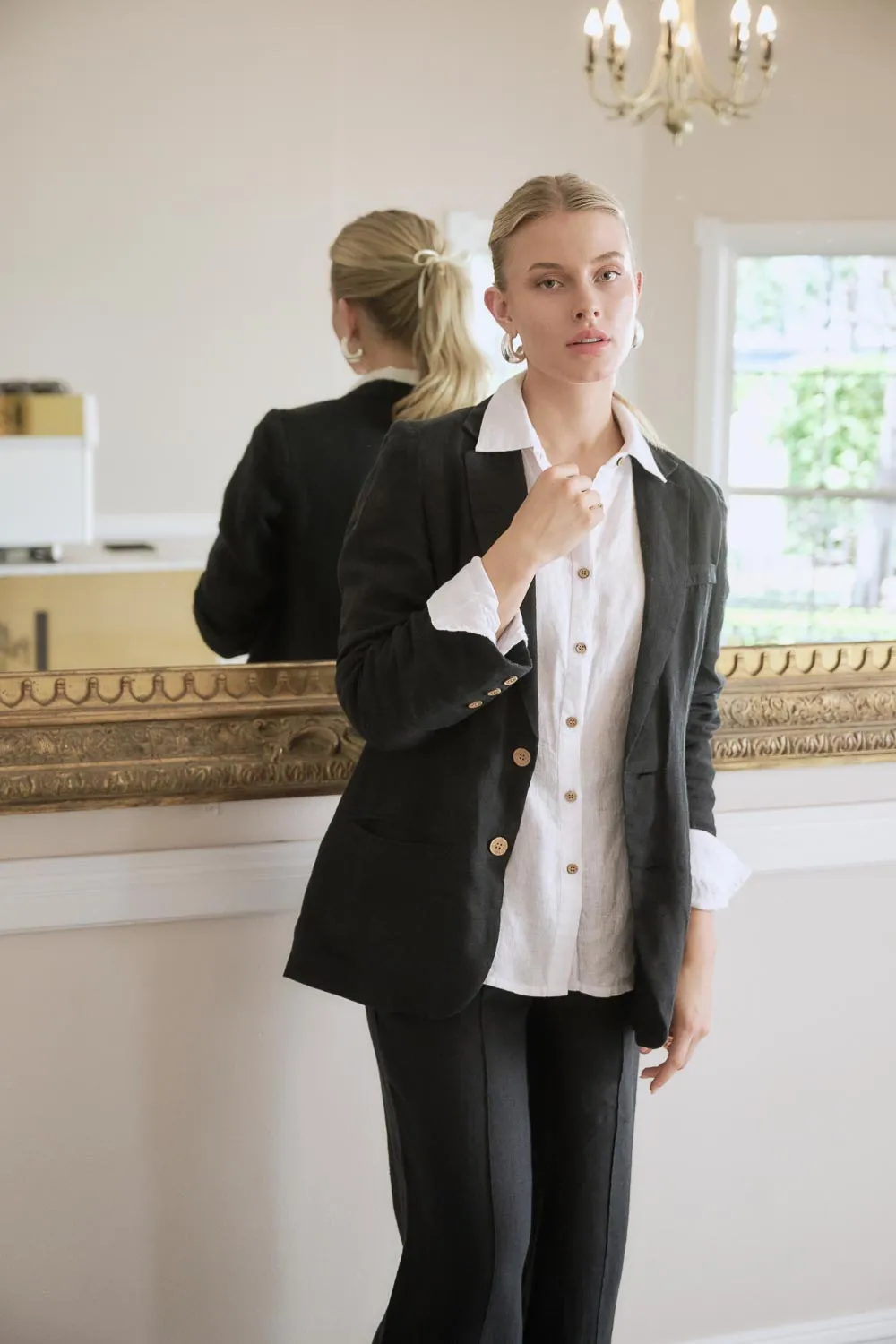 Classic Linen Blazer - Black