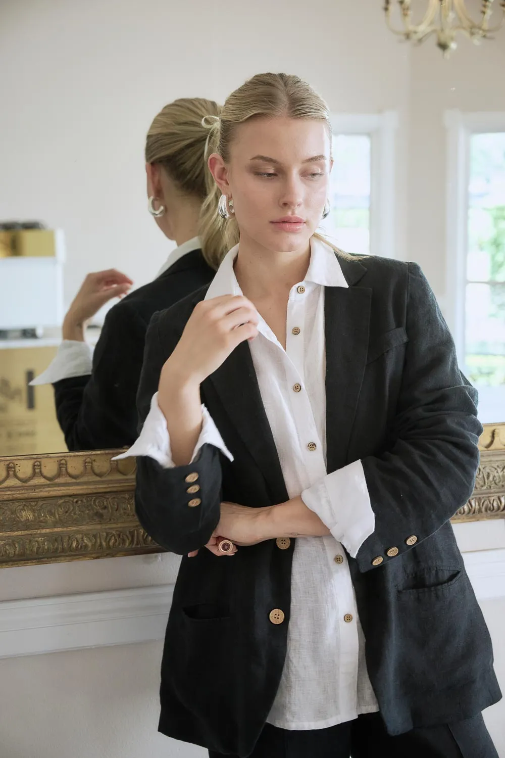 Classic Linen Blazer - Black