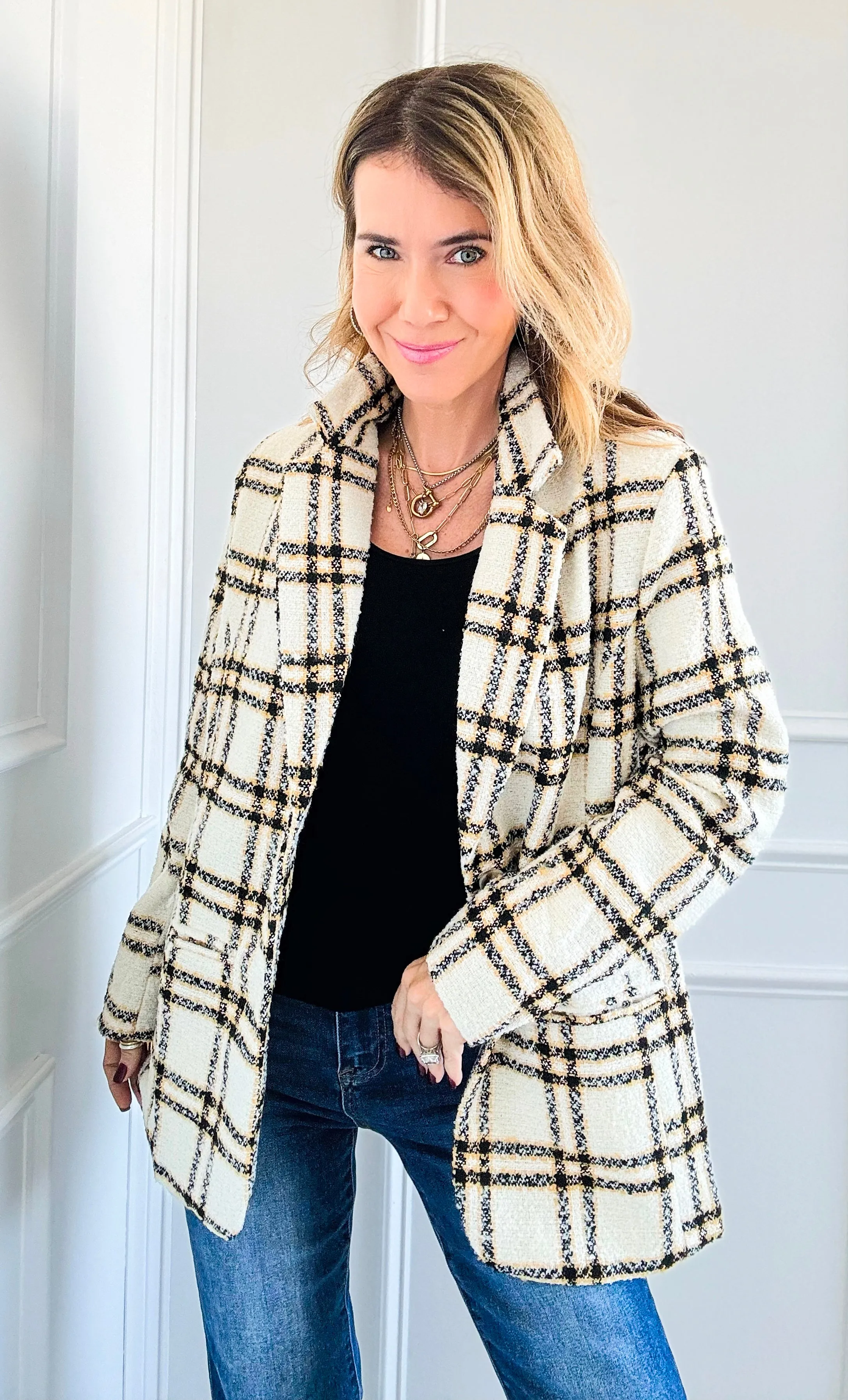 Classic Tailored Plaid Blazer