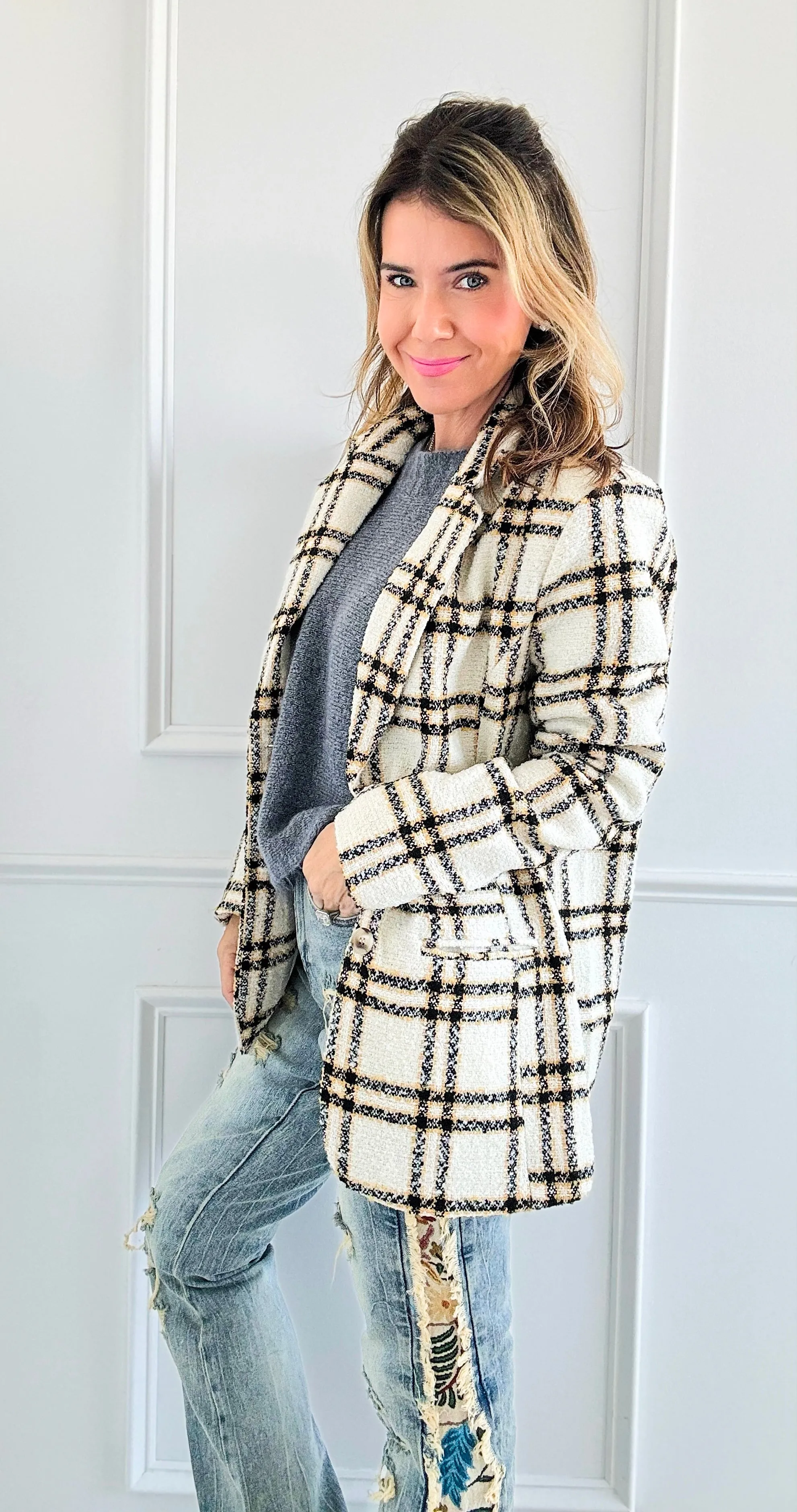 Classic Tailored Plaid Blazer